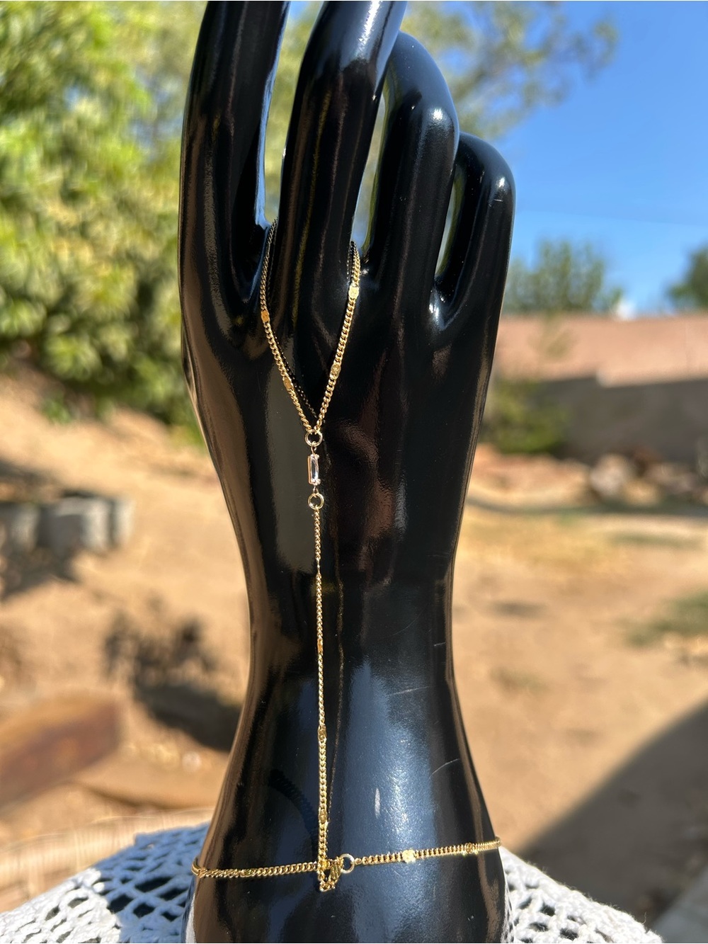 Hand Crafted Gold Hand Chain Bracelet with Clear Crystal